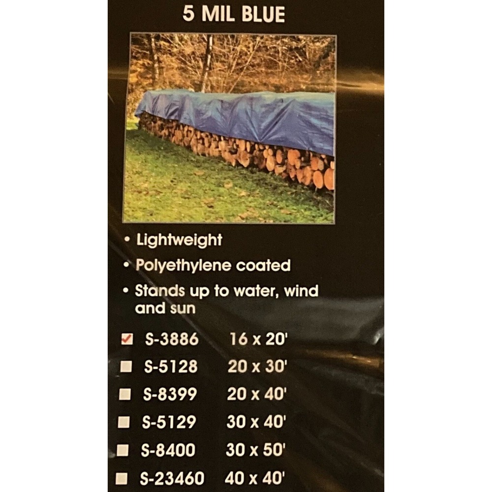New Blue Tarp 16'x20' 5 Mil Médium Protective Outdoor Coated Multi-Purpose Cover